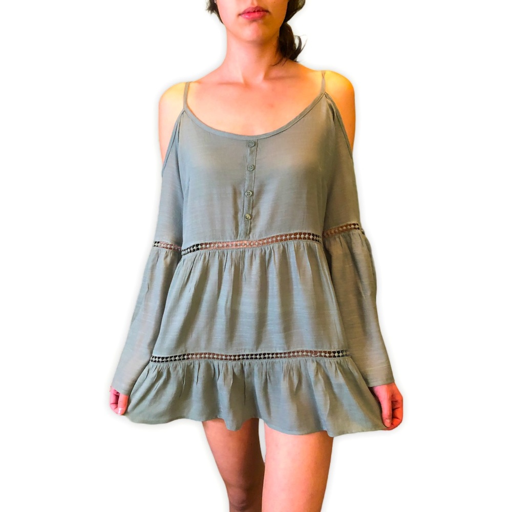 So Comfort Cold Shoulder Sundress Green Medium